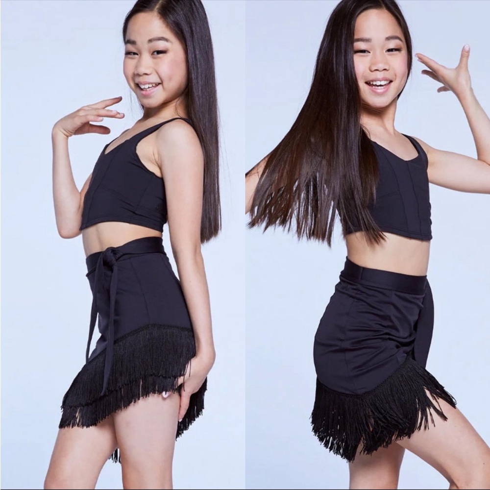 Jo+Jax Jenna Fringe Skirt Black, Youth Large